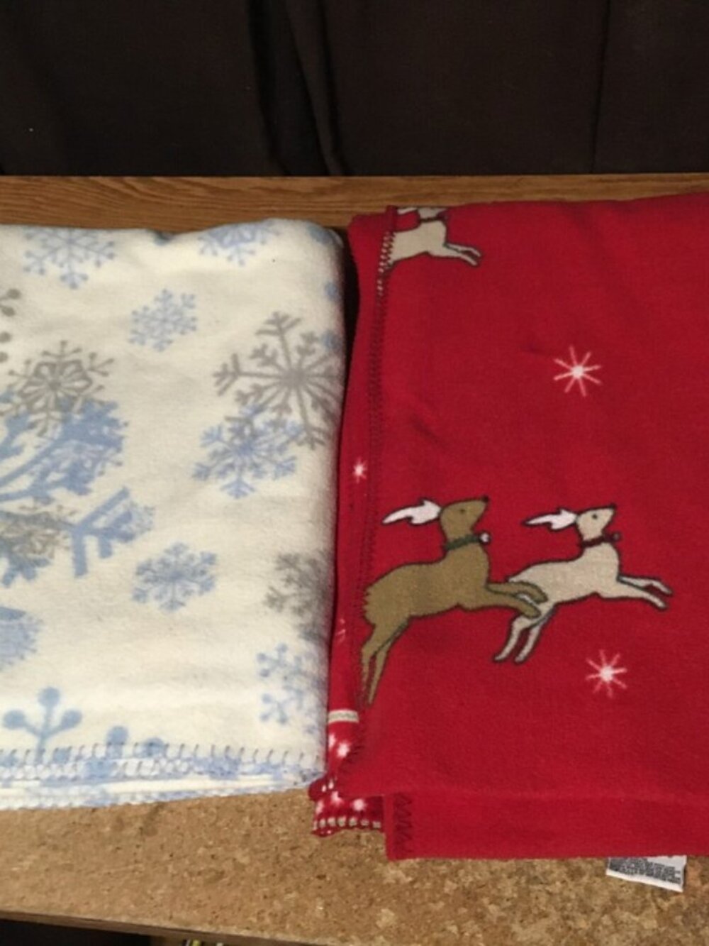 TWO CHRISTMAS BLANKET REINDEER MARTHA STEWART SNOWFLAKES BLUE WHITE 48 X 68